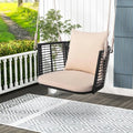 1-Person Outdoor Hanging Porch Swing with Cushions, Rattan Backrest, Metal Frame, 2 Ropes, Up to 400 lbs, Beige