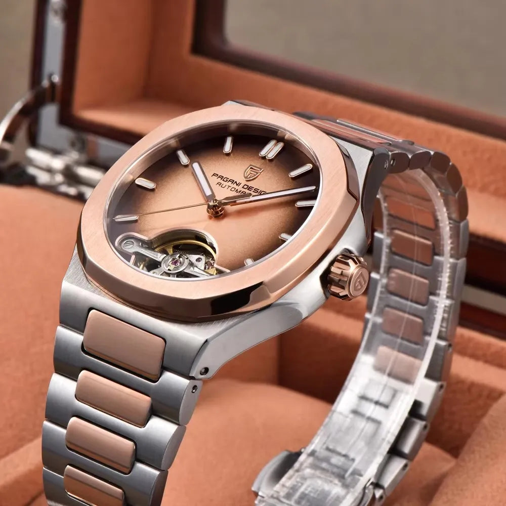 2026 New PAGANI DESIGN Men's Watches Rose Gold Luxury Automatic Watch For Men Tourbillon Mechanical Watch AR Sapphire Clock Gift