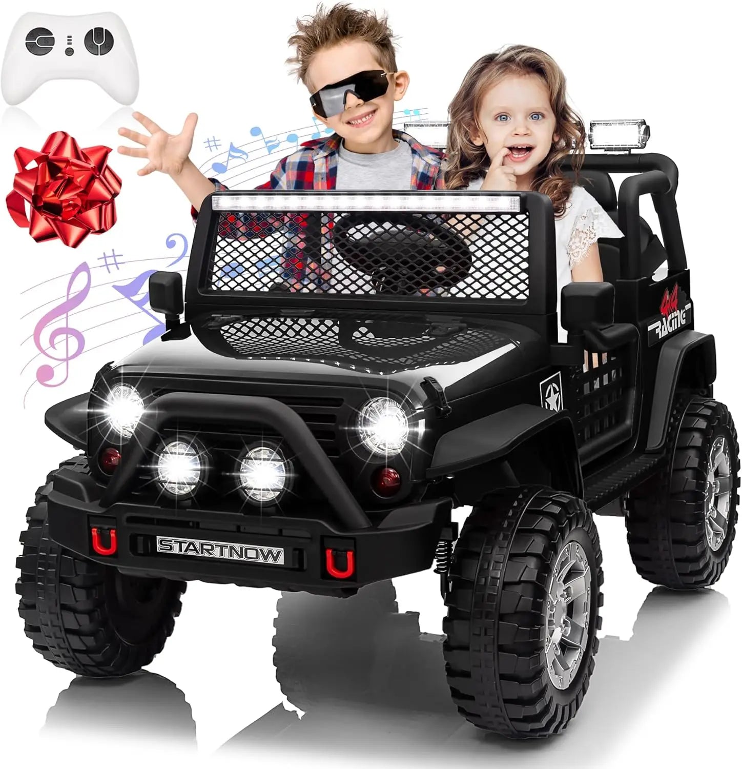 Joyracer 24V 2 Seater Kids Ride on Truck with Remote Control, 4×200W Motor, Electric Battery Powered Toys Car w/ 4 Wheels Spring Suspension, 3 Speeds, LED Lights, Bluetooth Music