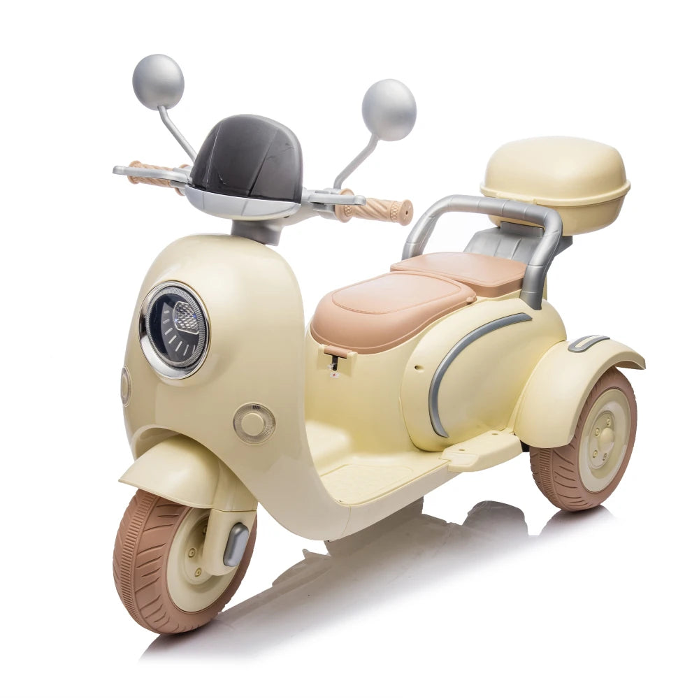 12V Two motors Kids Ride On Level Up Two-seater  Electric Motorcycle,Three-wheel Toy w/Music,Bluetooth,USB,Backseat flip adult seat,Portable Storage Hooks&Oversized  Trunk,LED Headlight  For Kids 3-6.