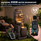 4-Tier Outdoor Water Fountain with Cascading Bowls, Stacked Stones, and LED Lights for Garden, Patio, Deck, and Backyard Decor