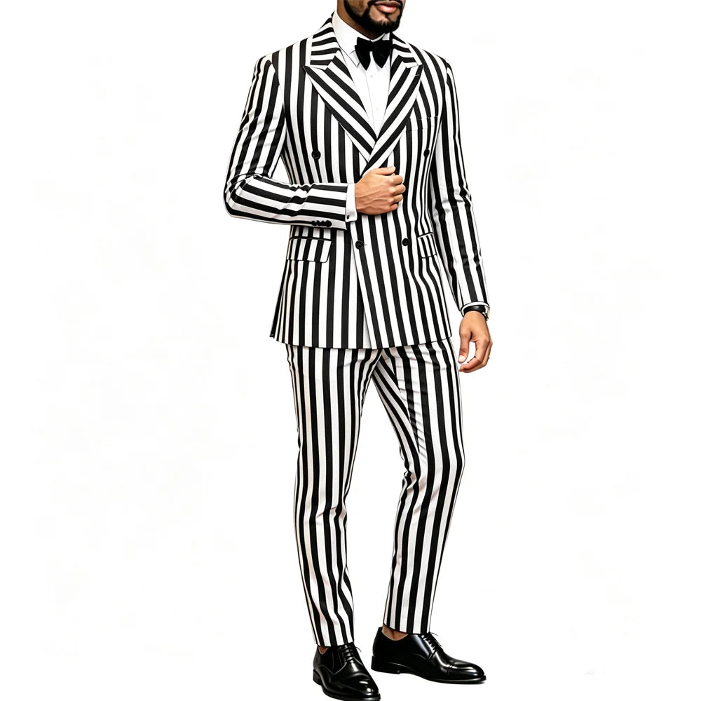 Men's Jacquard 2 Piece Suits Slim Fit Double Breasted Suit Jacket Pants Set Casual Wedding Casual Business