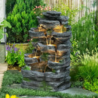 7-Tier Outdoor Garden Waterfall Fountain with LED Lights for Patio, Deck, and Backyard