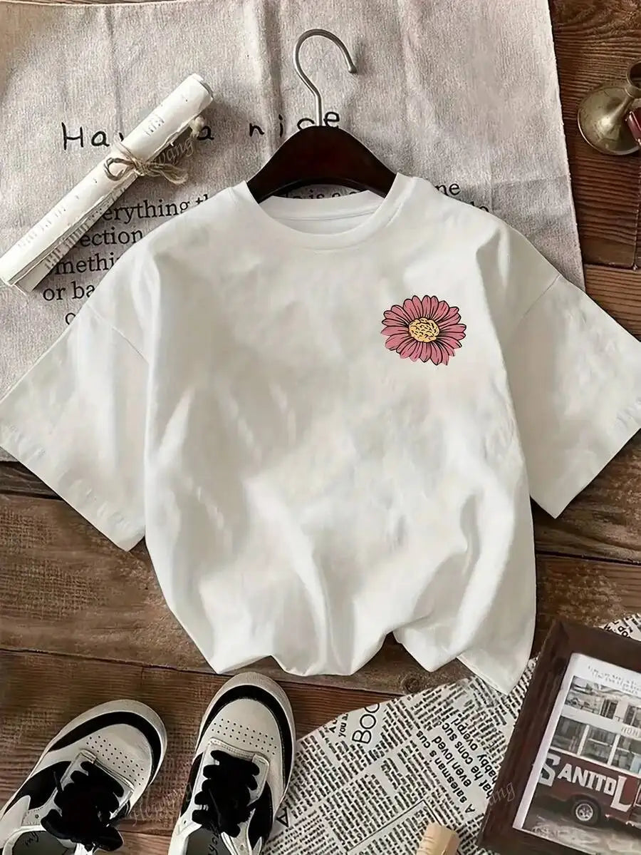 Oversized White Floral Graphic T-Shirt For Women Casual Loose Fit Summer Streetwear
