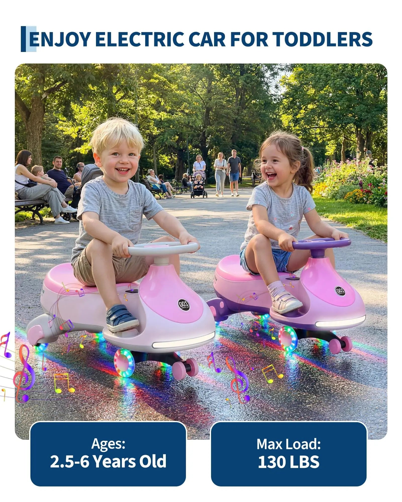 12V 2-in-1 Kids Electric Wiggle Car Ride On – Pedal & Swing, 360° Steering, Flashing Wheels, Music, Anti-Rollover, Rechargeable Battery, High Weight Capacity – Indoor Outdoor