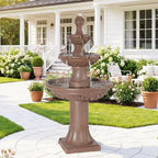 3-Tier Outdoor Waterfall Fountain with Pump and Leaf Carving for Garden, Patio, or Backyard (Brown)