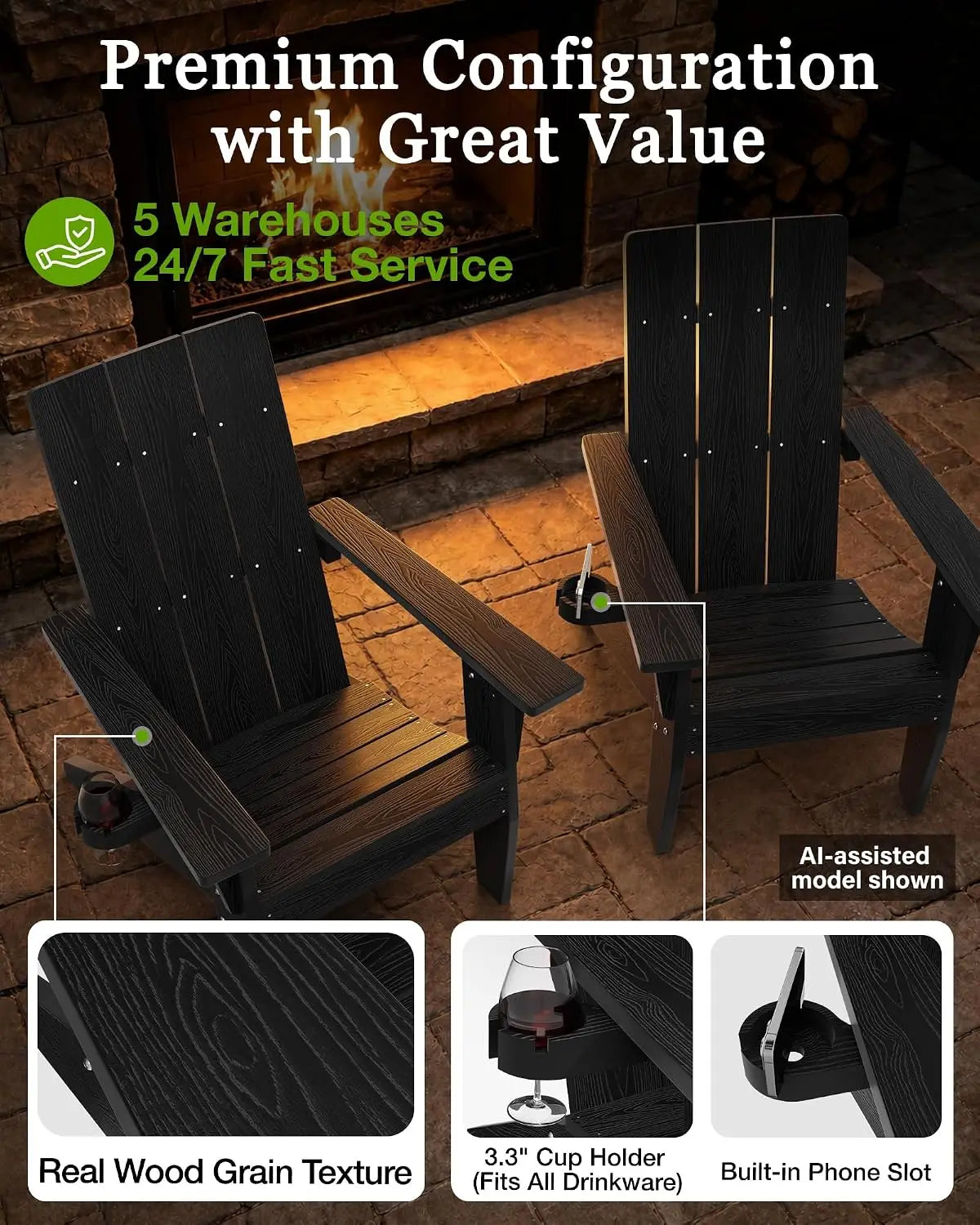 Adirondack Chairs Set of 2 Outdoor: 450lb Capacity&33in Tall Backrest Oversized Modern Adirondack Chairs -, Customized