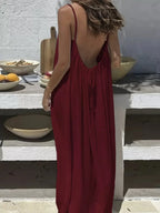 Pleated Halter Maxi Dress Elegant Women Dress Long Halter Sleeveless Backless Pleated Loose Beach Party Summer