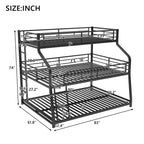 Black Twin XL Full XL Queen Triple Bunk Bed with Long Short Ladder and Full Guardrails