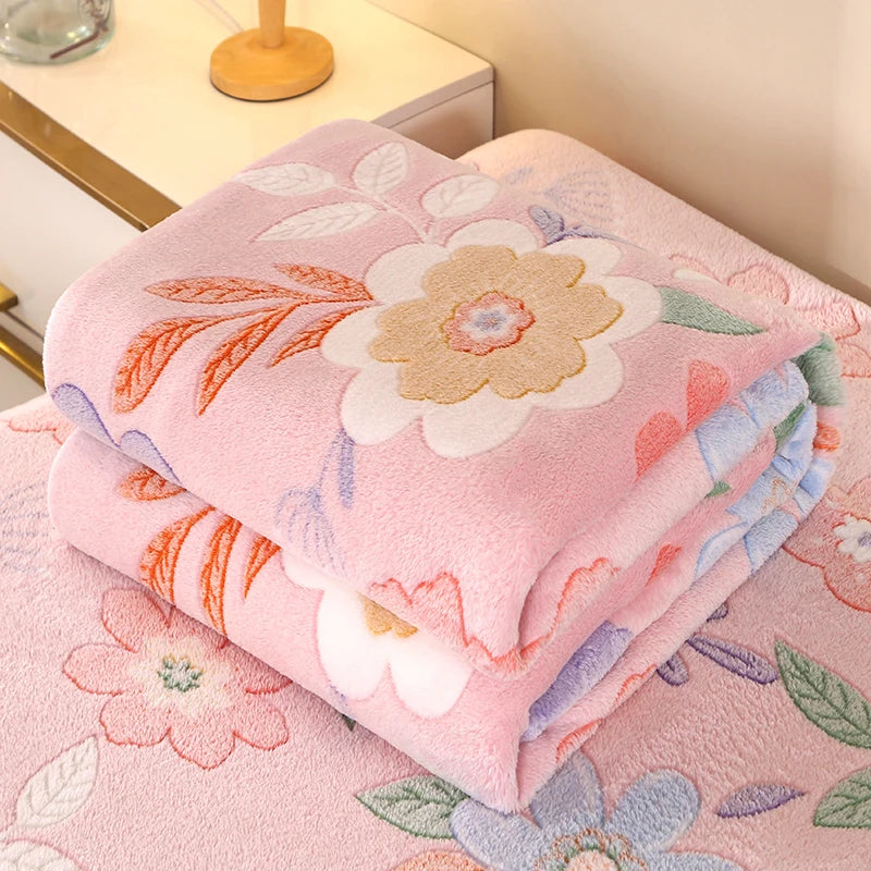 1pc Floral Style Warm Bedspread Fleece Blanket Plaid Travel Shawl Sofa Nap Blankets Home Bedsheet Manta