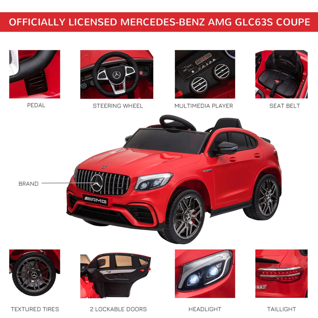 12V Kids Ride on Electric Car with Parent Remote Control Suspension LED Lights Music Player for Kids Red