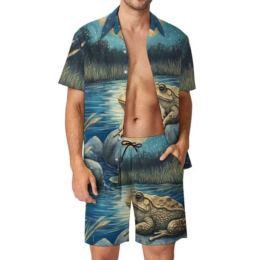 Mens White Short Sleeve Shirt And Shorts Set Casual Summer Outfit