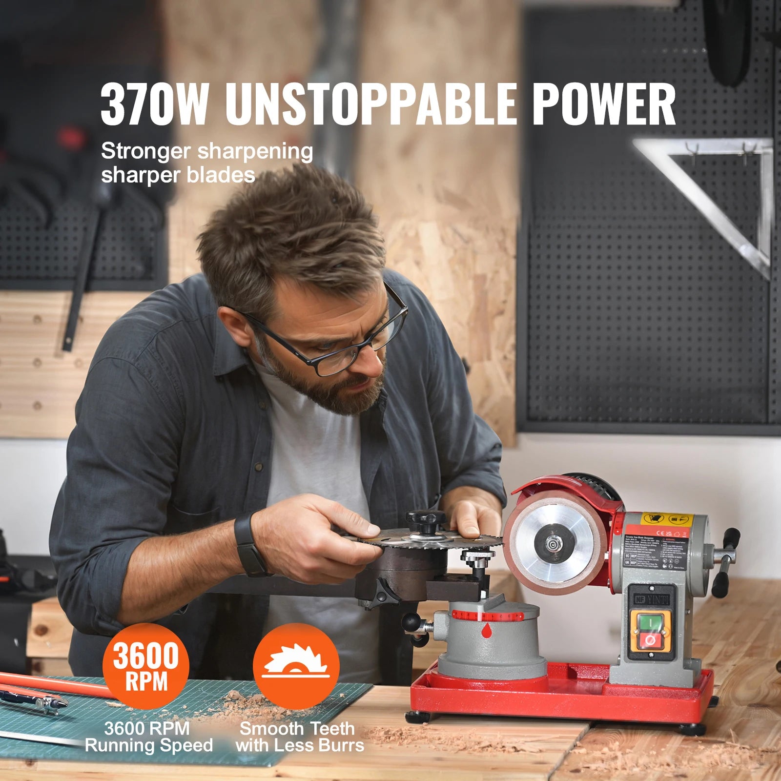 SucceBuy Circular Saw Blade Sharpener 370W Sharpening Machine 3600RPM Saw Blade 5Inch Wheel Rotary Mill Polisher for Carbide