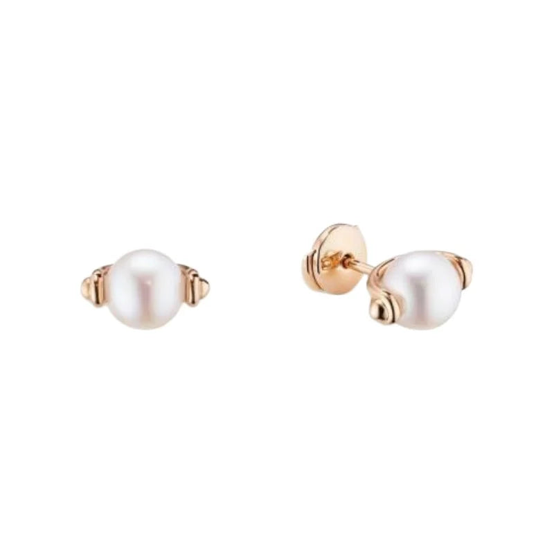 Rose Gold Plated White Pearl Stud Earrings with Polished Metal Accent & Classic Design