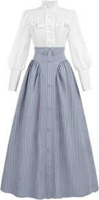 Victorian Dress for Women Edwardian Renaissance Costume Medieval Vintage 1800s Blouse Dresses 2 Piece