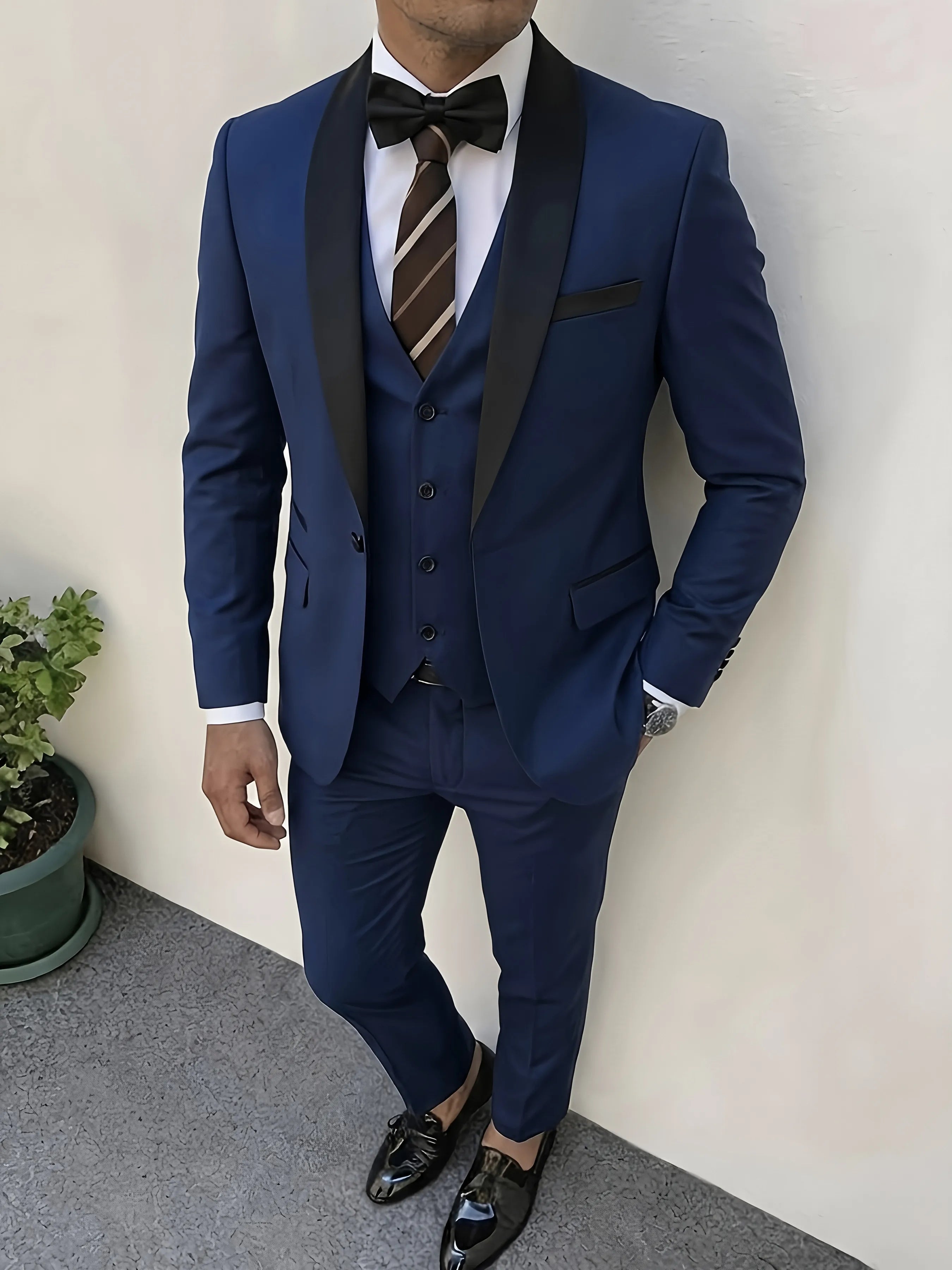 New Men's Crisp Collar Slim-fit Suit with Single Button 3pcs Suit Jacket, Dress, Business Formal Party Jacket, Vest And Trousers