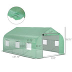 Outdoor High Tunnel Greenhouse for gardening, polyethylene-coated steel frame, deep green, portable with roll-up windows and ve