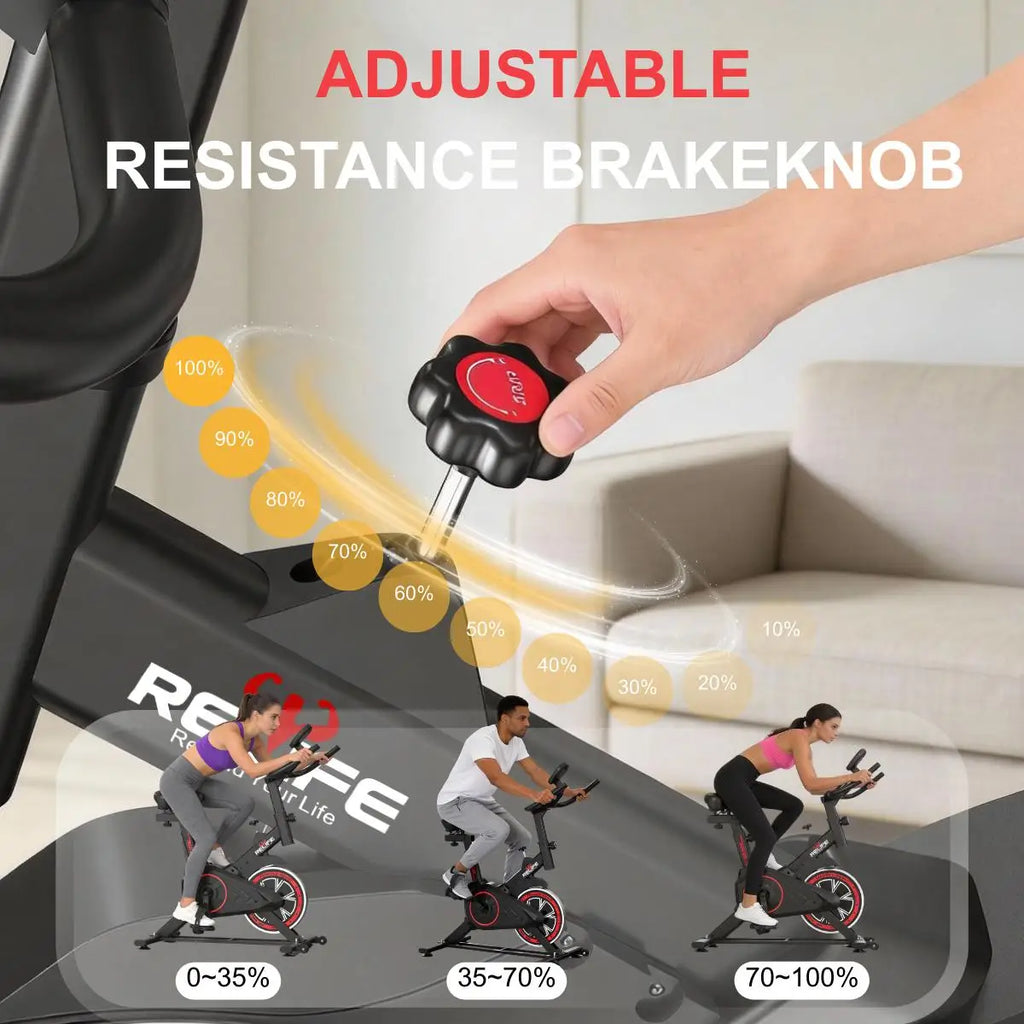RELIFE Exercise Bike Stationary for Home Indoor,Cycling Bike with Silent Belt Drive for Home Cardio,Brake Pad
