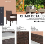 4 Piece Outdoor Patio Furniture Set, Wicker Rattan Patio Conversation Set, Outdoor Chairs and Loveseat with Coffee Table for Porch, Yard & Poolside (Brown)