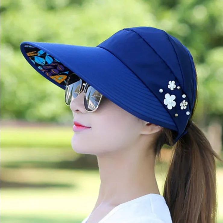 Sun hat, summer sun protection, fashionable, women, summer vacation, wide-brimmed foldable UV protection beach sun hat, open-top top hat, Korean style
