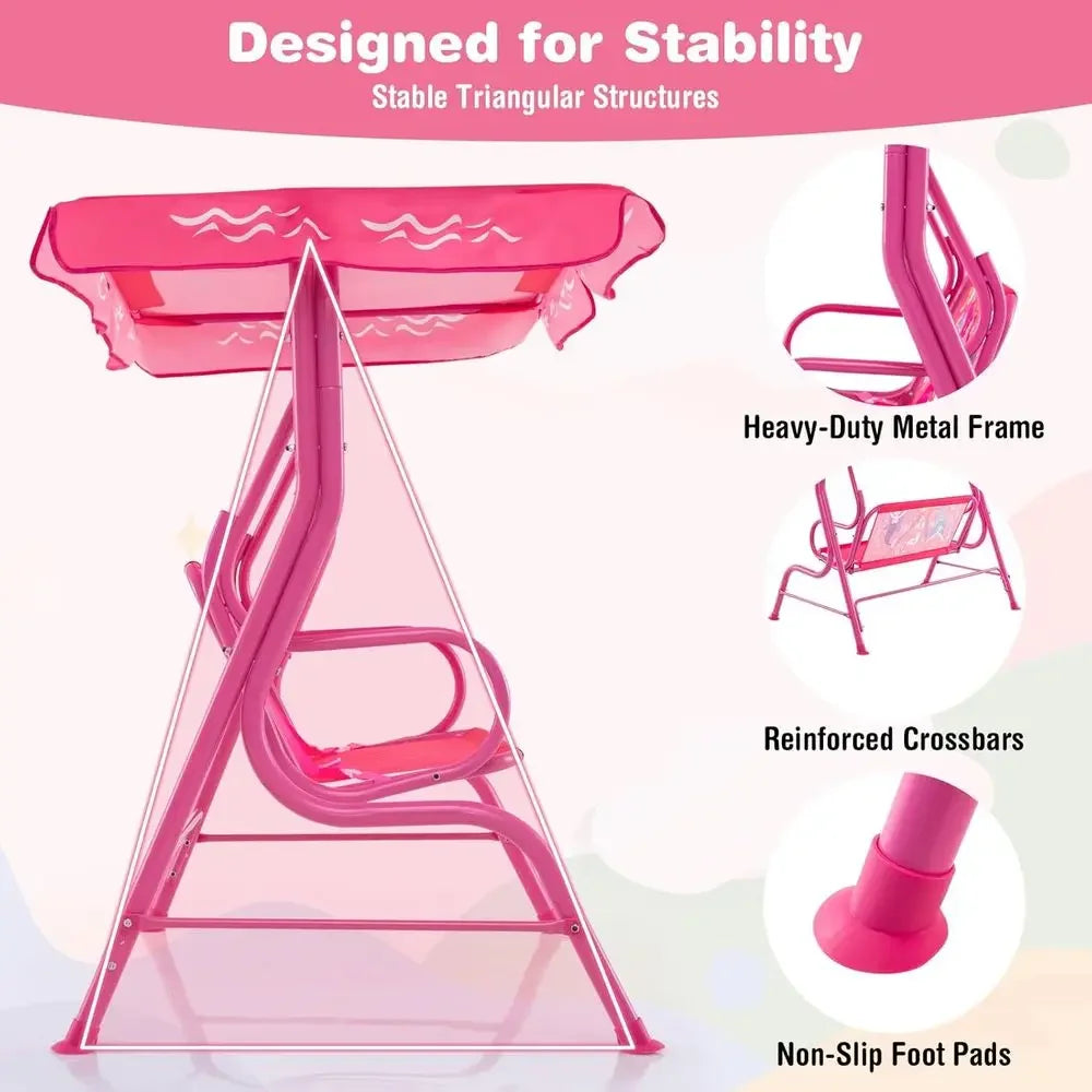 2-Seater Outdoor Swing Chair with Adjustable Safety Belt, Weather-Resistant for Porch, Garden, or Poolside (Pink Mermaid)