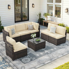 7 Piece Patio Furniture Set, Outdoor Sectional Rattan Conversation Set for Garden, Porch, Backyard