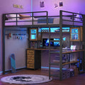 Full Size Gaming Loft Bed with Desk, Storage Drawers, Power Outlet, Metal Frame, RGB Lights, Space-Saving Design for Teens, Guar