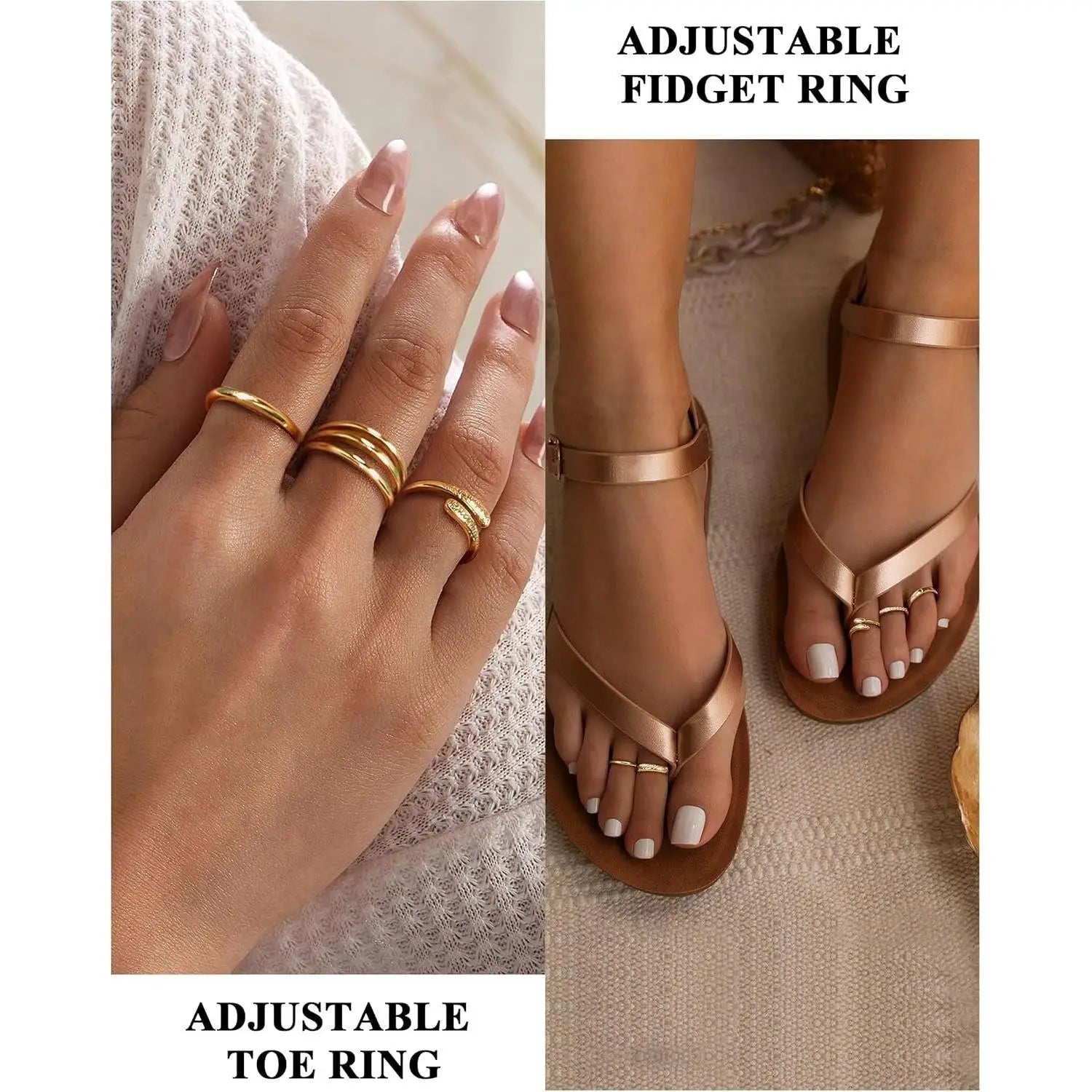 14K Gold-plated Toe Rings for Women Simple Hug CZ Triple Open Band Rings Trendy Adjustable Toe Rings Summer Beach Foot Jewelry
