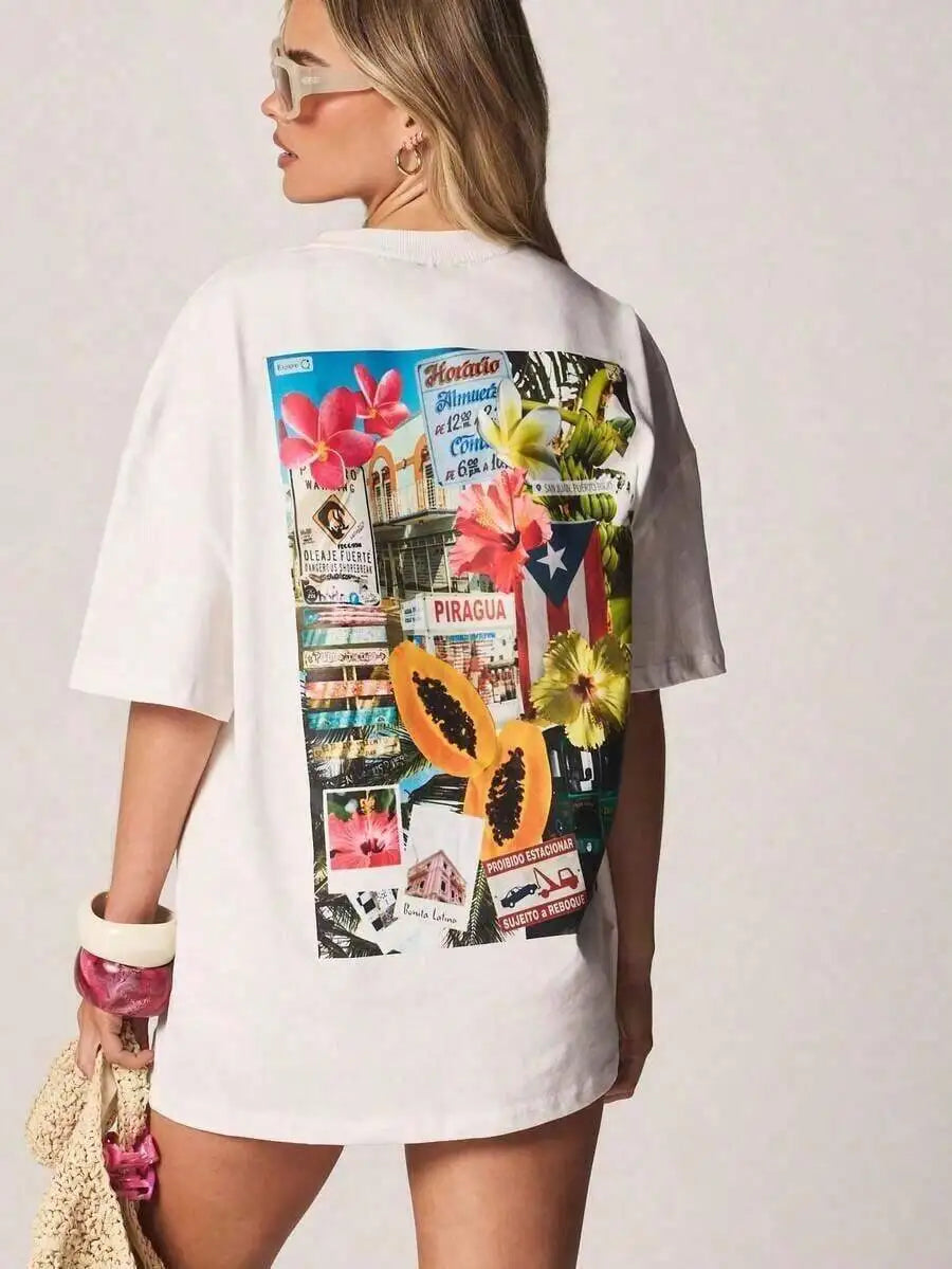Oversized Cotton T-Shirt For Women Summer Casual Beach Wear