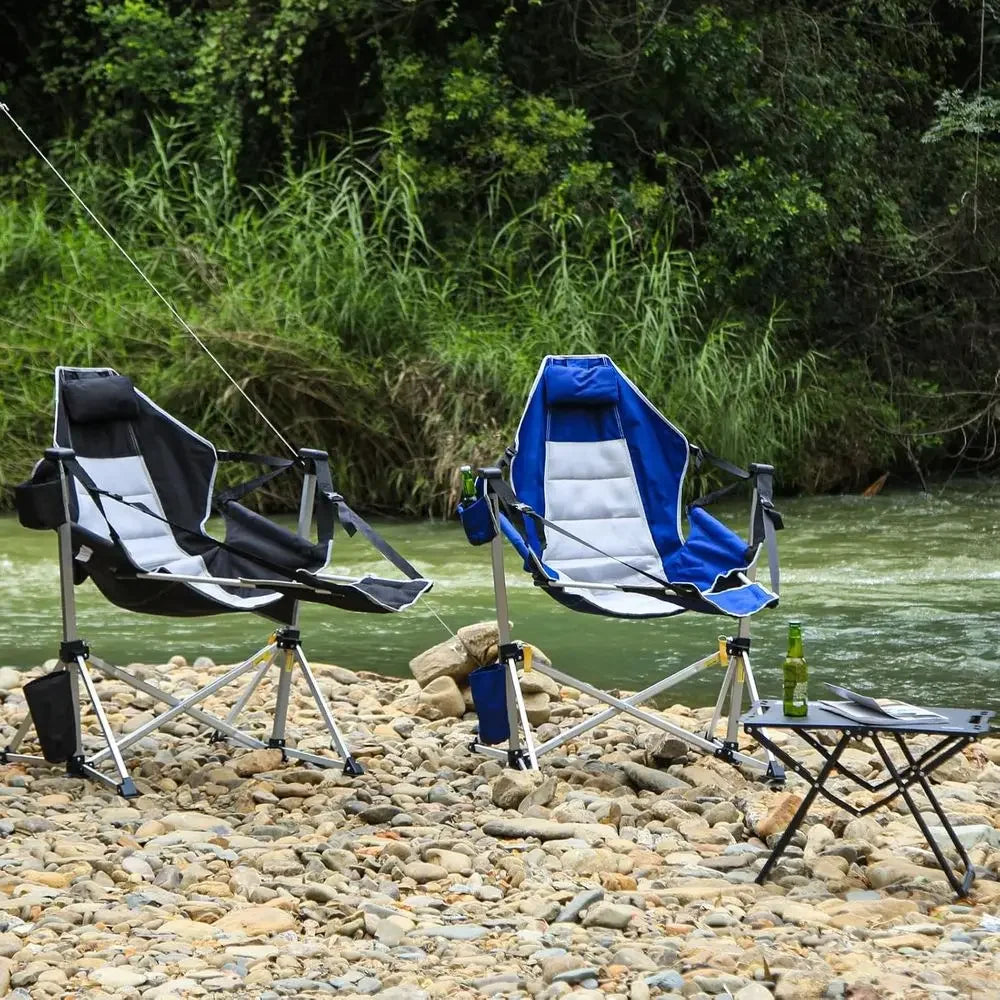 Oversized Portable Hammock Swing Chair with Adjustable Backrest, Lightweight Rocking Outdoor Seat Supports 440lbs - Blue