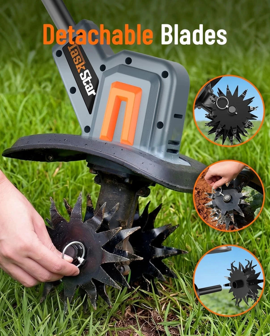 TaskStar Cordless Electric Tiller Garden Cultivator Lightweight Soil Digger Garden Weeding Rotavator Fit Makita 18V Battery Pin