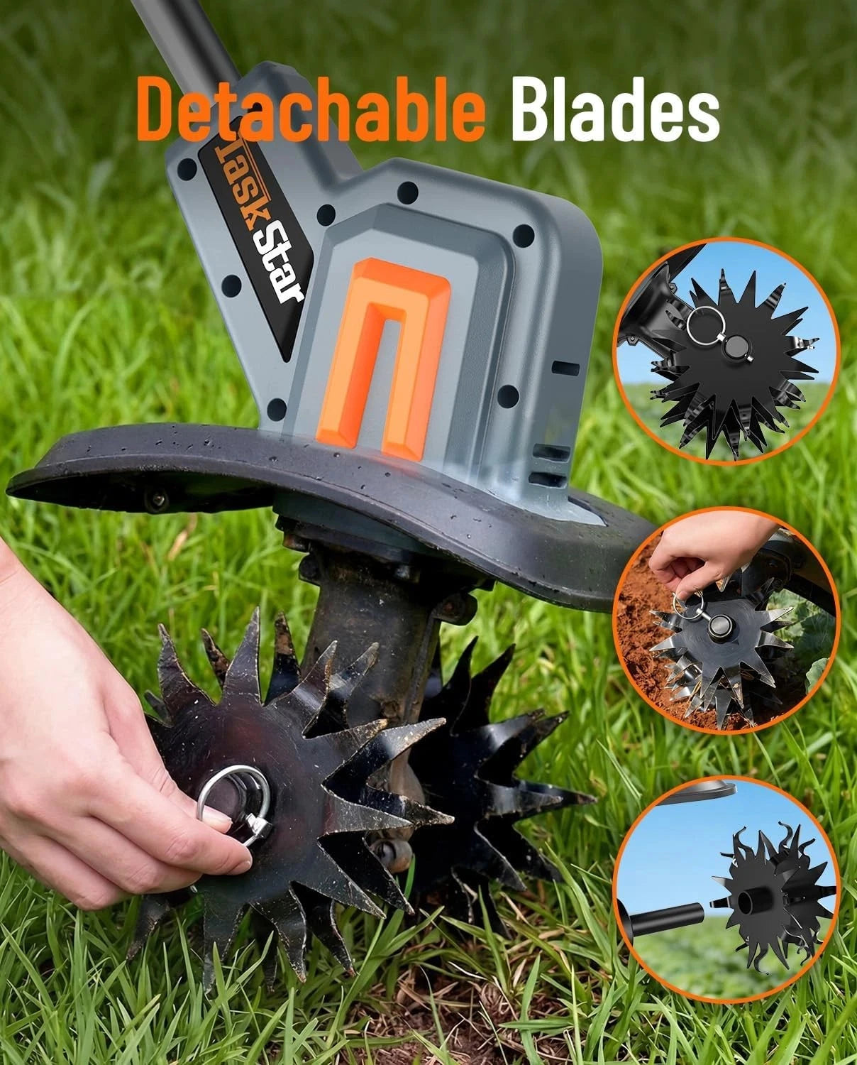 TaskStar Cordless Electric Tiller Garden Cultivator Lightweight Soil Digger Garden Weeding Rotavator Fit Makita 18V Battery Pin