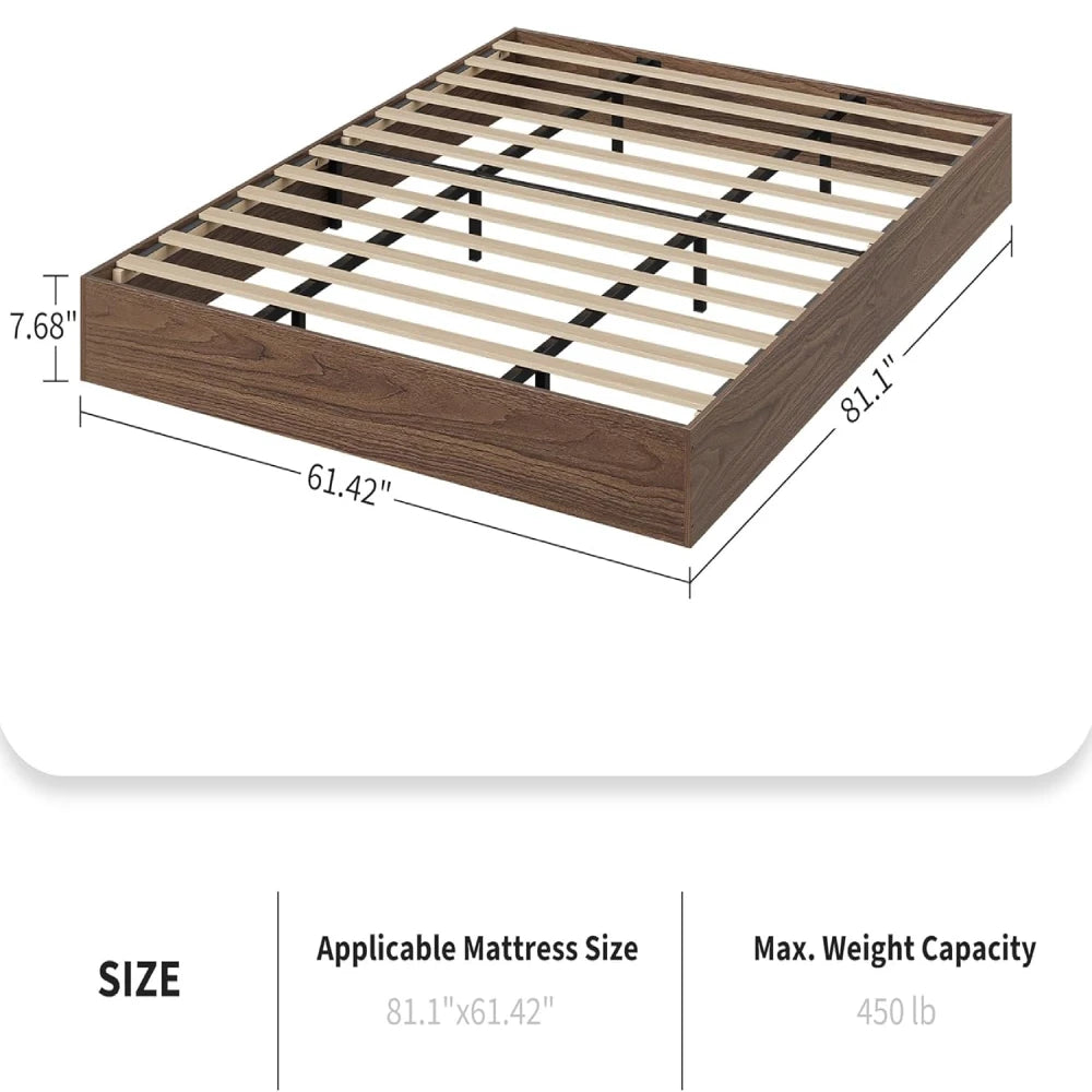 Queen Bed Frame, Wood Platform Bed with Sturdy Wooden Slats, Modern Minimalist Design, No Box Spring Needed, Easy Assembly, Walnut