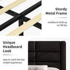 Upholstered Bed Frame with Headboard and LED Lights, Modern Faux Leather Bed Frame with Wooden Slats Support and Heavy Duty Mat