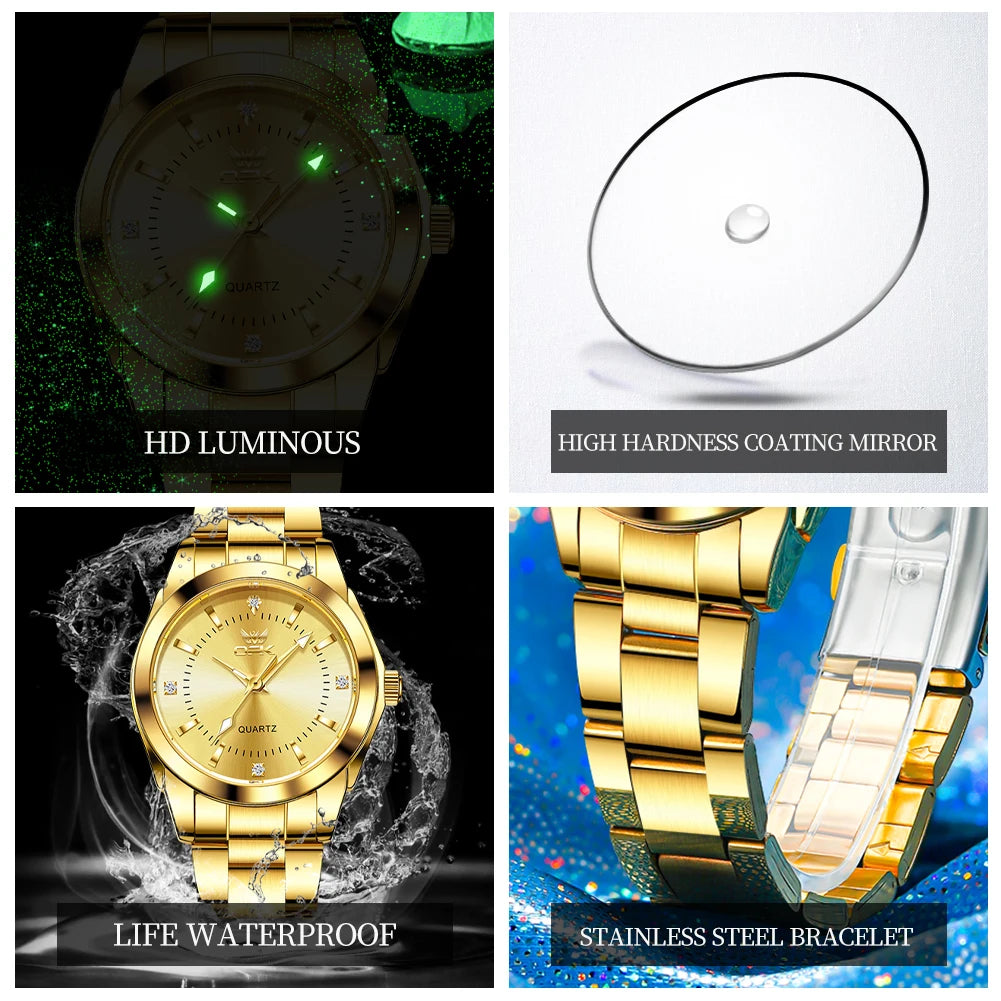 OPK 6002 Quartz Movement Elegance Watch For Women Chronograph Dial Stainless Steel Bracelet HD Luminous Function Life Waterproof Watch