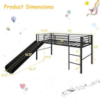 Twin Over Full Bunk Bed with Slide, Metal Frame, Safety Rails, Ladder - Black