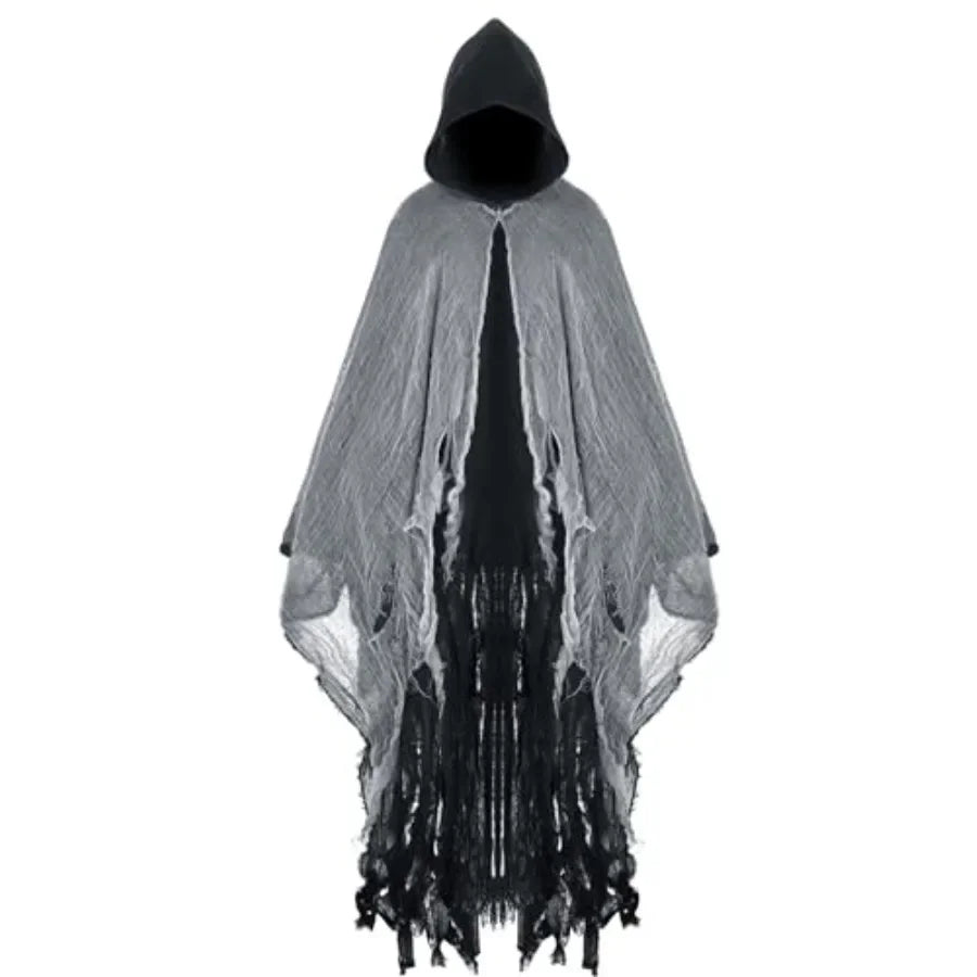 Halloween Grim Reaper Costume Medieval Renaissance Hooded Cloak Wizard Robe for Adult Halloween Cosplay