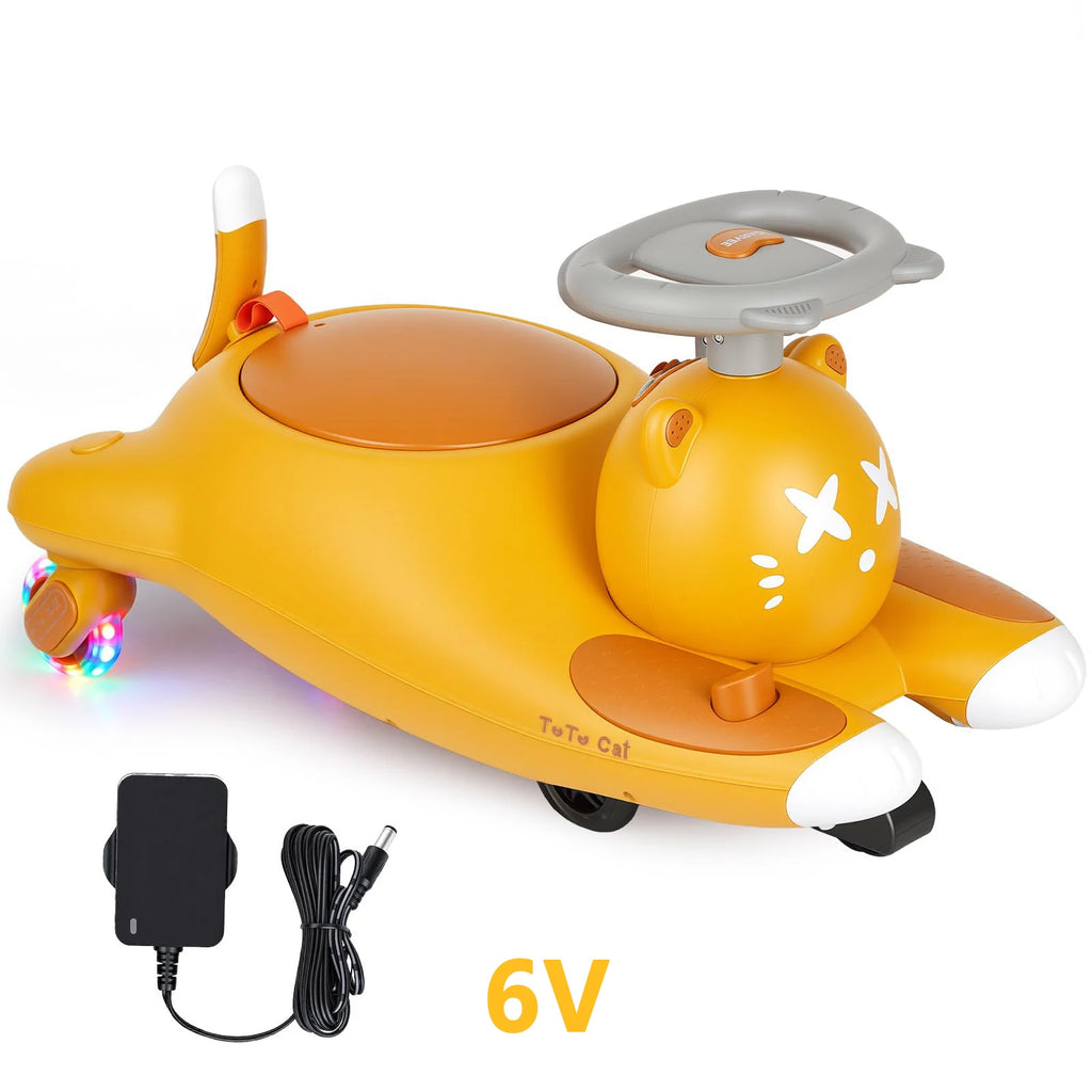 Kids Electric Wiggle Ride On Car With Pedal, 6V/12V Battery Powered Twist Car, Cartoon Cat Toddler Rideable Toy For Boys Girls