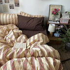 Retro Striped Duvet Cover Set - 100% Natural Cotton 3-Piece Vintage Red Stripes Pattern Printed Bedding Set, Soft Breathable Co