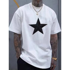 item picture mens plus size oversized white t shirt with large black loose neck short sleeve casual streetwear top suitable for wear layering hand washable for or the plus size