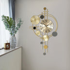 Metal Wall Clock, Luxury Decorative Art Clock, Battery Powered Round Wall Decor Silent Clocks 17.72*30.71in for Home Living Room Bedroom Kitchen Office Decor