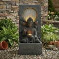 28" H Outdoor Buddha Waterfall Fountain, Freestanding Relaxing Water Feature, Asian Zen Fengshui Decor for Patio, Garden, Backyard, Deck & Home, Ideal Gift Led Fountain