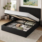 Full/Queen/King Size Velvet Lift Up Storage Bed Frame, Vertical Channel Tufted Headboard, Hydrualic Underneath Storage, Upholstered Platform Bed, Wooden Slats Support, No Box Spring Needed, White