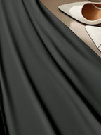 Elegant Black White Piping Short Sleeve Round Neck Button Decor Flared Dress Formal Work Wear