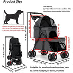 Double Dog Stroller or Medium Small Dogs and Cats Load-Bearing Up to 50lbs, Durable 360° Unil Wheels Lightweight One Hand oldale