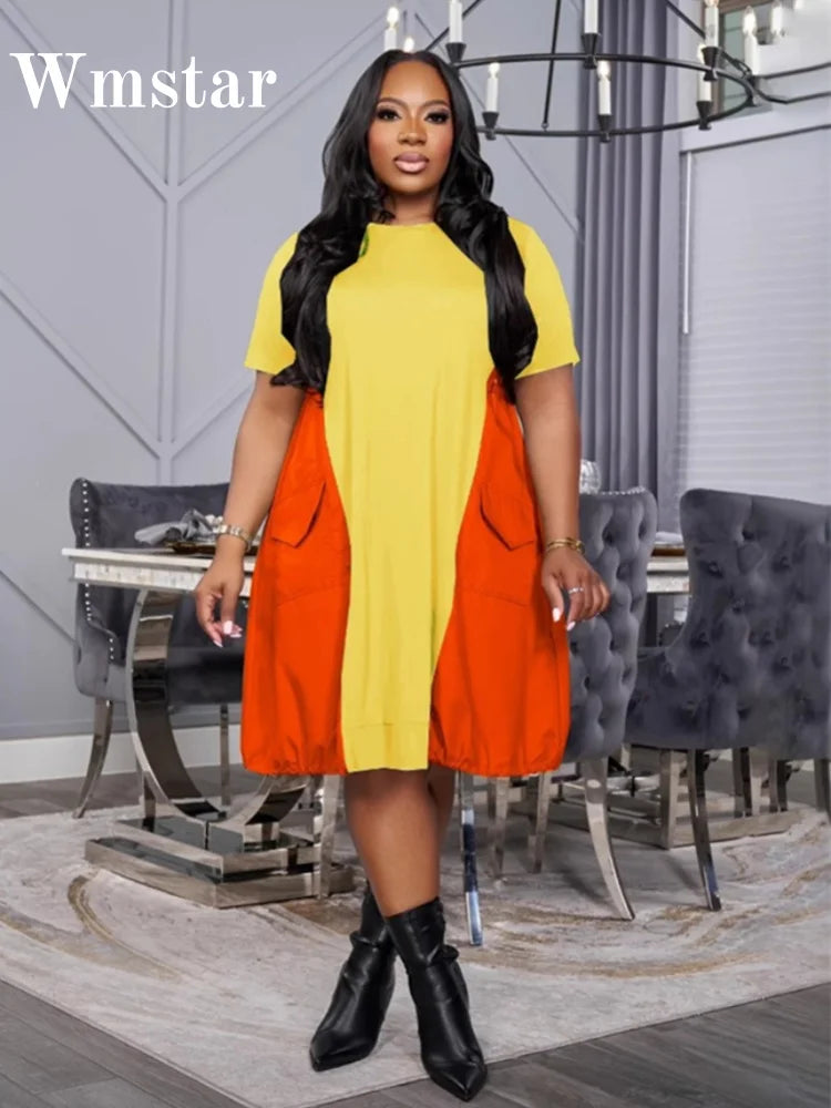 Wmstar Plus Size Dresses for Women 2025 Casual Sweet Elegant Loose Holiday Summer Clothes Midi Dresses Wholesale Dropshipping