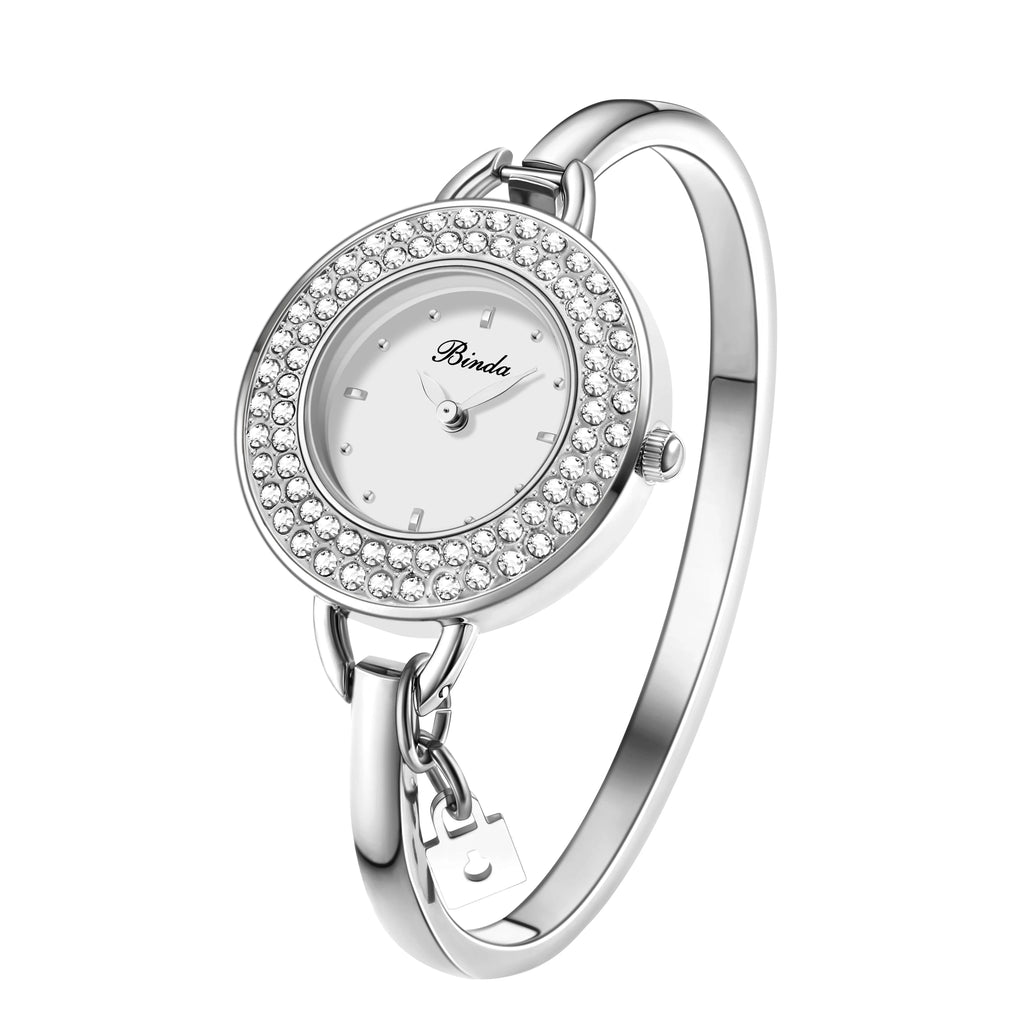 Binda Women’s Elegant Waterproof Quartz Watch – Rainbow Gold Stainless Steel Bracelet, Round Delicate Dial