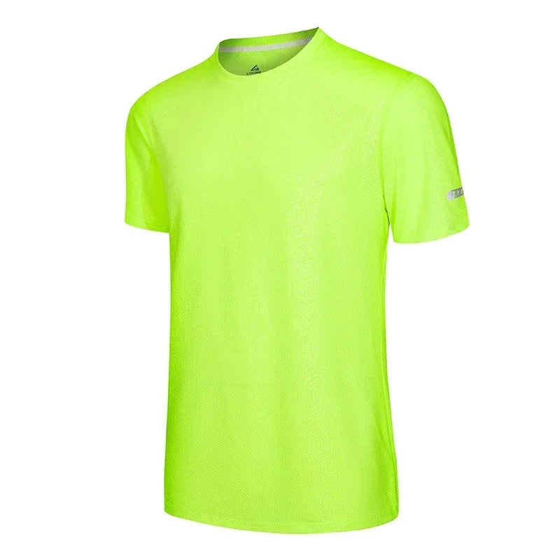 Summer Men Athletic Short Sleeve Dry Fit Sport T Shirt Polyester Breathable Gym Yoga Golf Workout Daily Top