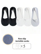 5 Pairs Women Breathable Thin Invisible Non-Slip Sweat Absorbent Boat Socks Summer