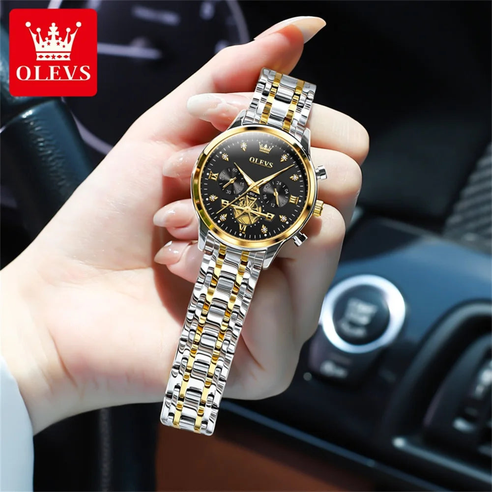 OLEVS 2897 Elegance Original Quartz Movement Women Watch Multifunctional Diamond Dial Luminous Function 30m Waterproof Watch
